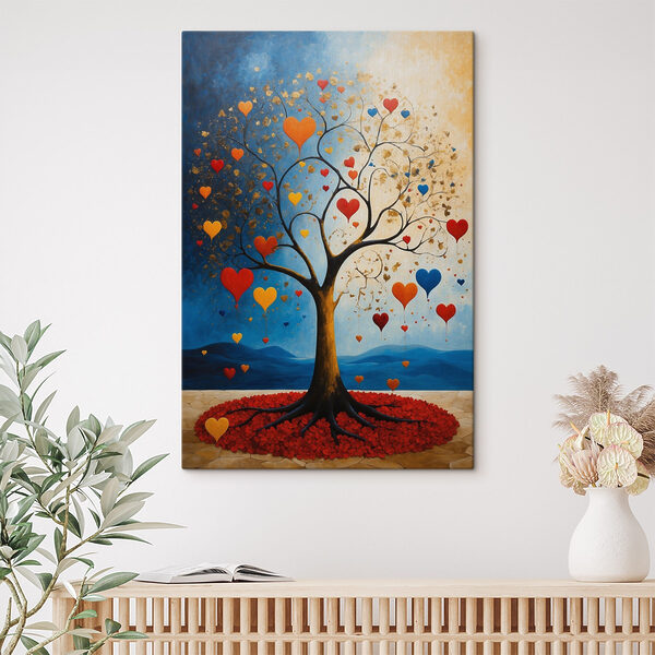 Boom met hartjes eruit Canvas Schilderijen Boom met hartjes eruit