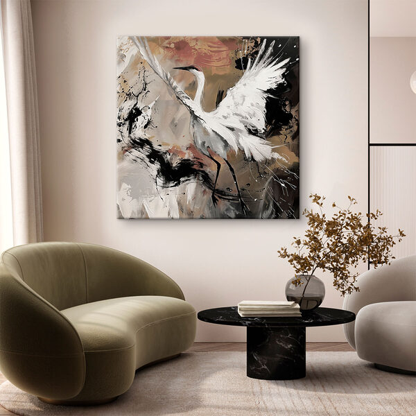Schilderij van een witte kraanvogel Canvas Schilderijen Schilderij van een witte kraanvogel