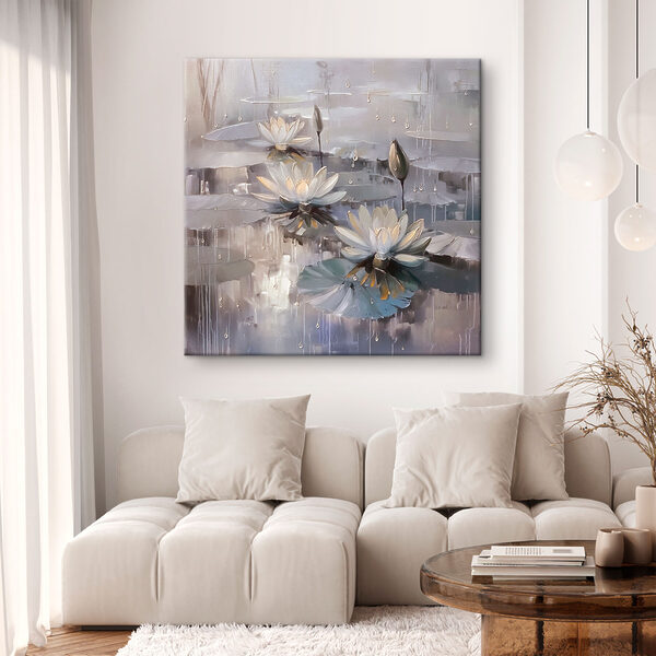 Schilderij van bloemen op een vijver Canvas Schilderijen Schilderij van bloemen op een vijver