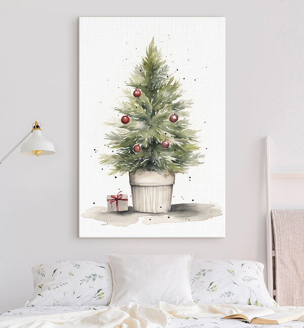 Aquarel van een kerstboom Canvas Schilderijen Aquarel van een kerstboom
