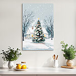 Canvas Schilderijen Kerstboom voor een huis