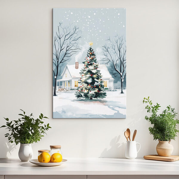 Kerstboom voor een huis Canvas Schilderijen Kerstboom voor een huis