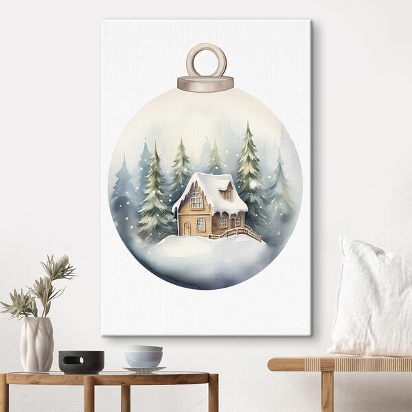 Aquarel van een huis in een besneeuwd bos Canvas Schilderijen Aquarel van een huis in een besneeuwd bos