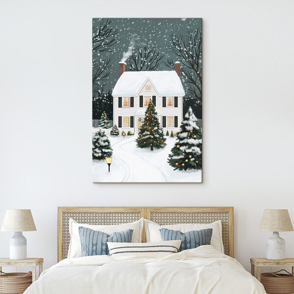 Huis met bomen en sneeuw Canvas Schilderijen Huis met bomen en sneeuw