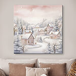 Canvas Schilderijen Schilderij van een besneeuwd dorp