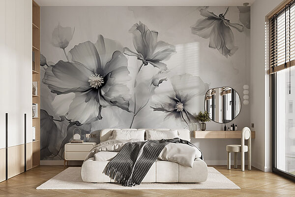 Groep bloemen op witte achtergrond Fotobehang Groep bloemen op witte achtergrond