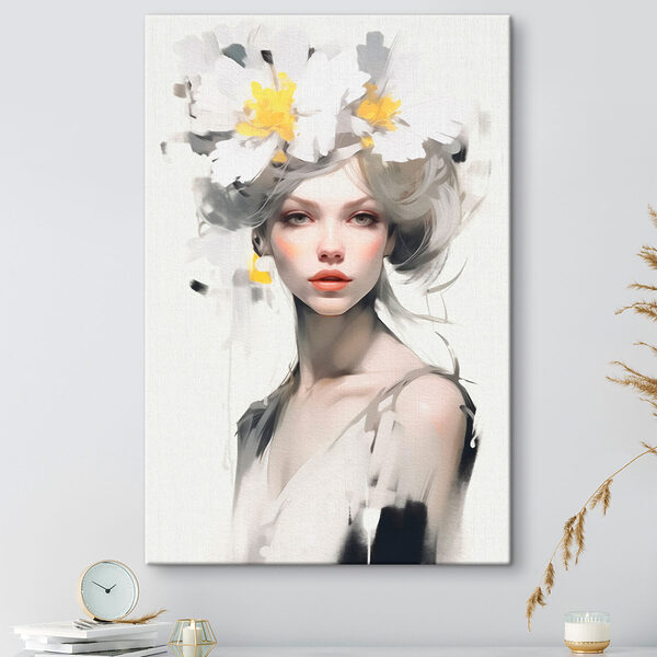 Vrouw met bloemen in haar haar Canvas Schilderijen Vrouw met bloemen in haar haar