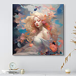 Canvas Schilderijen Vrouw met lang blond haar en bloemen in haar haar
