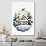 Canvas Schilderijen Aquarel van een huis in de sneeuw