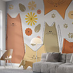 Fotobehang Groep katten en bloemen