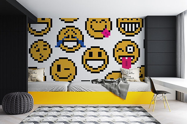 Groep gele smiley's Fotobehang Groep gele smiley's
