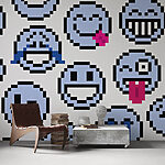 Fotobehang Naadloos patroon van blauwe smileygezichtjes