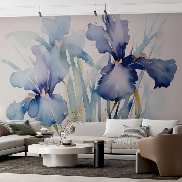 Schilderij van bloemen op een witte achtergrond Fotobehang Schilderij van bloemen op een witte achtergrond