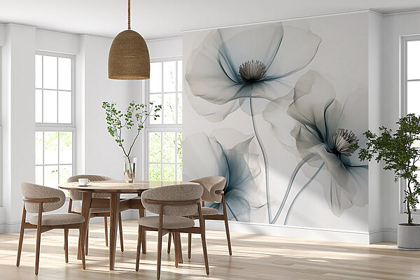 Fotobehang Groep bloemen met lichtblauwe bloemblaadjes (Artikelnummer: w01981) Fotobehang Fotobehang Groep bloemen met lichtblauwe bloemblaadjes (Artikelnummer: w01981)