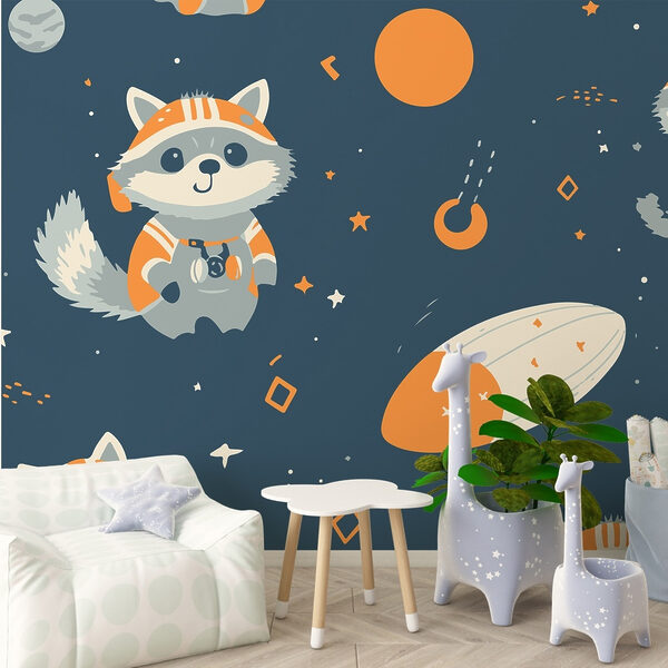 Patroon van wasberen en planeten Fotobehang Patroon van wasberen en planeten
