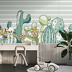 Fotobehang Groep cactussen met bloemen
