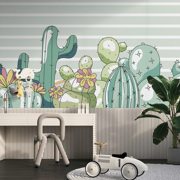 Groep cactussen met bloemen Fotobehang Groep cactussen met bloemen