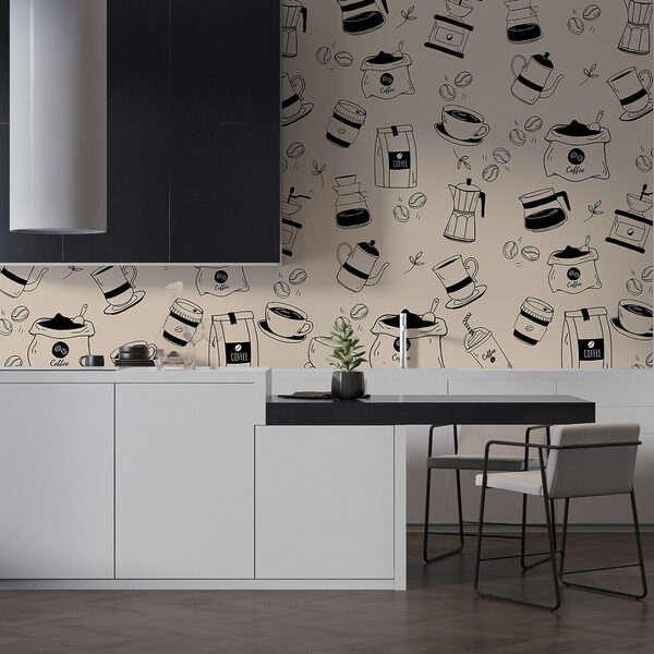 Patroon van koffie-objecten Fotobehang Patroon van koffie-objecten