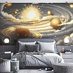 Fotobehang Planeet met ringen en sterren aan de hemel