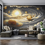 Fotobehang Planeet met ringen en sterren aan de hemel
