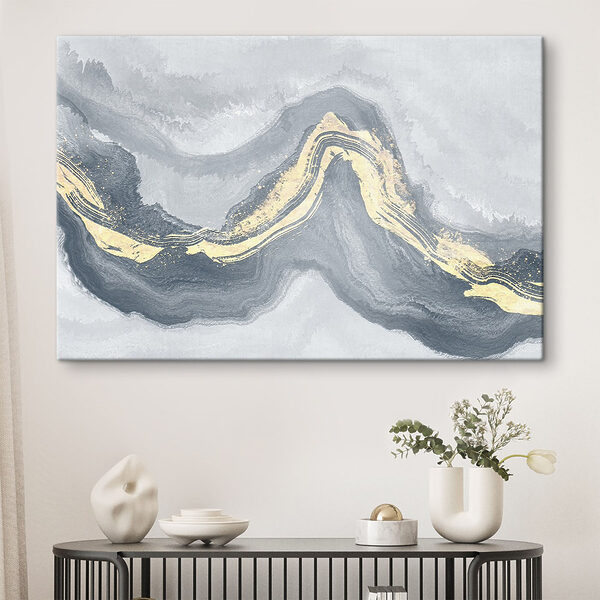 Abstracte golven van grijs en crème Canvas Schilderijen Abstracte golven van grijs en crème