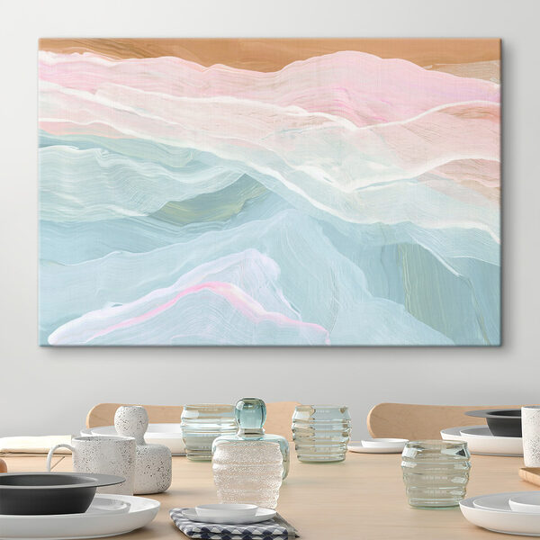 Schilderij van een roze en blauwe golf Canvas Schilderijen Schilderij van een roze en blauwe golf