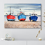 Canvas Schilderijen Aquarel van boten op een strand