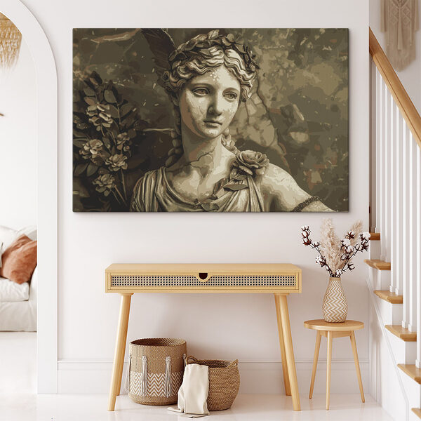 Beeld van een vrouw met veren in haar haar Canvas Schilderijen Beeld van een vrouw met veren in haar haar