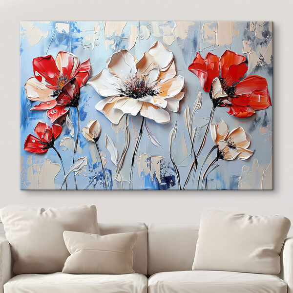 Schilderij van bloemen op een muur Canvas Schilderijen Schilderij van bloemen op een muur