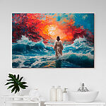 Canvas Schilderijen Persoon die in het water loopt