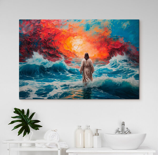 Persoon die in het water loopt Canvas Schilderijen Persoon die in het water loopt