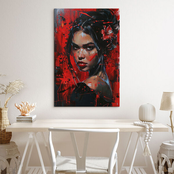 Schilderij van een vrouw met rode verf Canvas Schilderijen Schilderij van een vrouw met rode verf