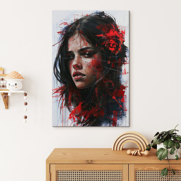 Schilderij van een vrouw met rode verf Canvas Schilderijen Schilderij van een vrouw met rode verf