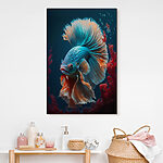 Canvas Schilderijen Blauwe en oranje vissen zwemmen in water