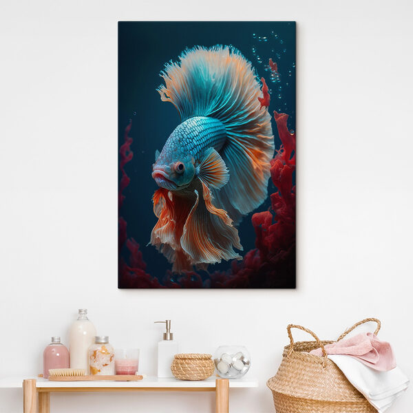 Blauwe en oranje vissen zwemmen in water Canvas Schilderijen Blauwe en oranje vissen zwemmen in water