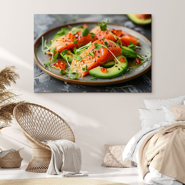 Bord met eten op een tafel Canvas Schilderijen Bord met eten op een tafel