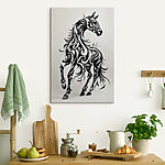 Canvas Schilderijen Zwart-wit paard met swirls