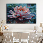 Canvas Schilderijen Roze bloem met waterdruppels erop