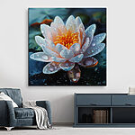 Canvas Schilderijen Witte bloem met waterdruppels erop
