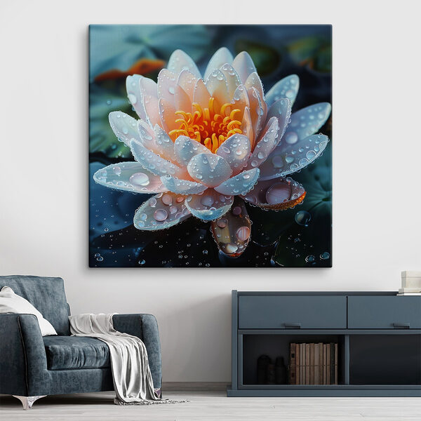 Witte bloem met waterdruppels erop Canvas Schilderijen Witte bloem met waterdruppels erop