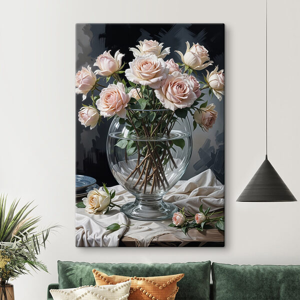 Vaas met bloemen en water Canvas Schilderijen Vaas met bloemen en water