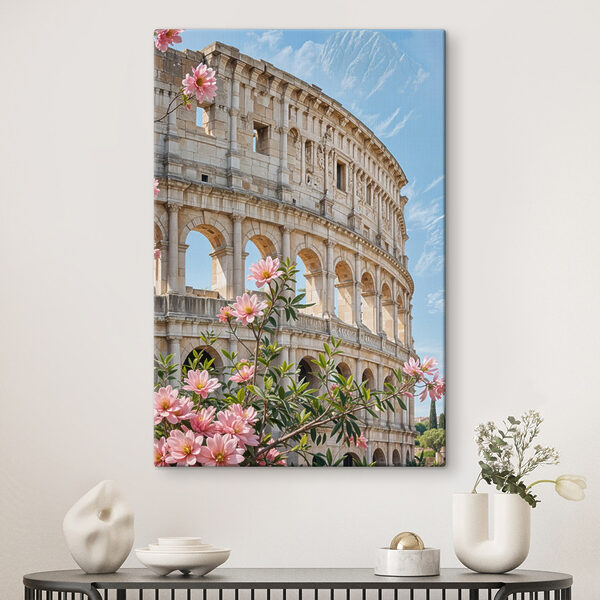 Gebouw met bogen en bloemen Canvas Schilderijen Gebouw met bogen en bloemen