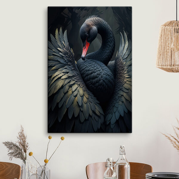 Zwarte zwaan met rode snavel Canvas Schilderijen Zwarte zwaan met rode snavel