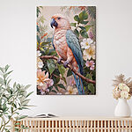 Canvas Schilderijen Vogel zittend op een tak met bloemen