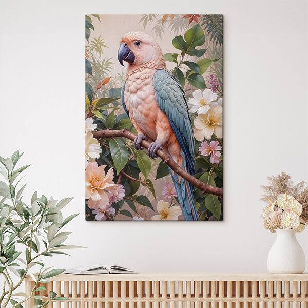 Vogel zittend op een tak met bloemen Canvas Schilderijen Vogel zittend op een tak met bloemen