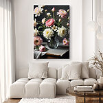 Canvas Schilderijen Vaas met bloemen op een tafel