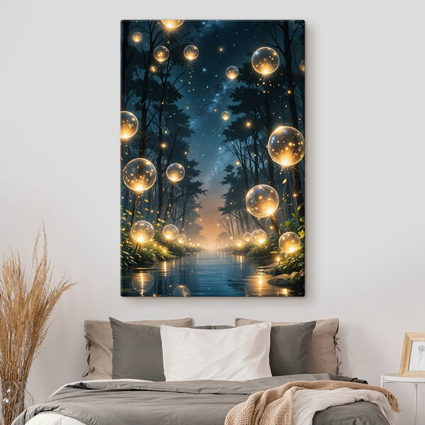 Gloeiende bellen in een bos Canvas Schilderijen Gloeiende bellen in een bos