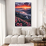 Canvas Schilderijen Vallei met bloemen en een rivier
