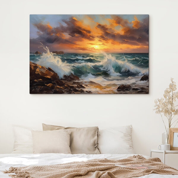 Botsende golven op een rotsstrand Canvas Schilderijen Botsende golven op een rotsstrand
