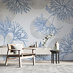 Fotobehang Blauw en wit bloemenpatroon